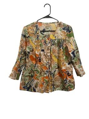 Abstract Button-Front Tunic with 3/4 sleeves